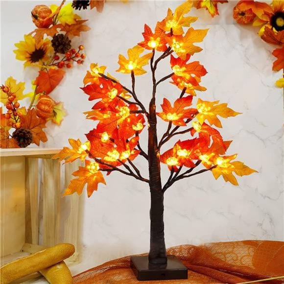 22 Inch Thanksgiving Artificial Maple Tree with Pumpkin LED Lights and Timer - Picture 7 of 7